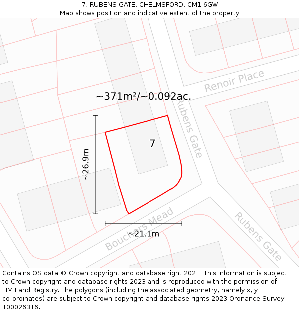 7, RUBENS GATE, CHELMSFORD, CM1 6GW: Plot and title map