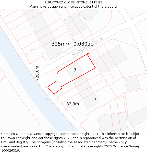 7, RUDYARD CLOSE, STONE, ST15 8ZJ: Plot and title map