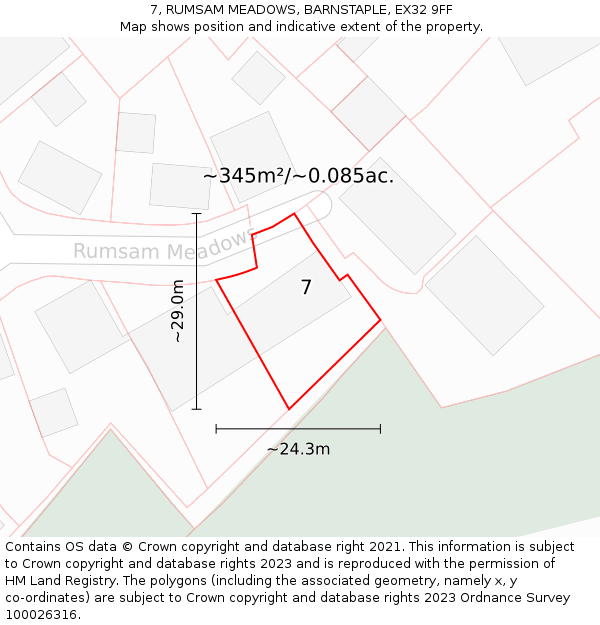7, RUMSAM MEADOWS, BARNSTAPLE, EX32 9FF: Plot and title map