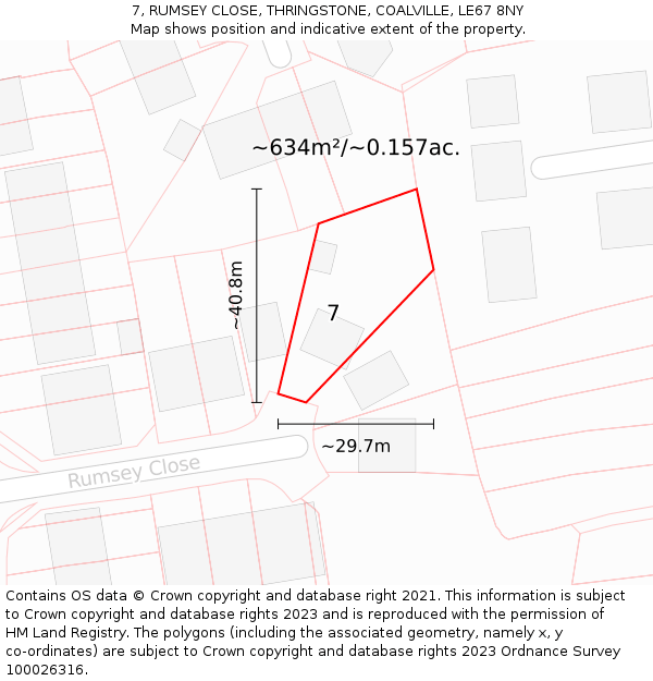 7, RUMSEY CLOSE, THRINGSTONE, COALVILLE, LE67 8NY: Plot and title map