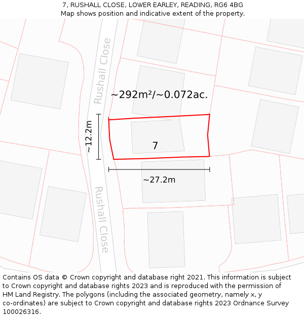 7, RUSHALL CLOSE, LOWER EARLEY, READING, RG6 4BG: Plot and title map