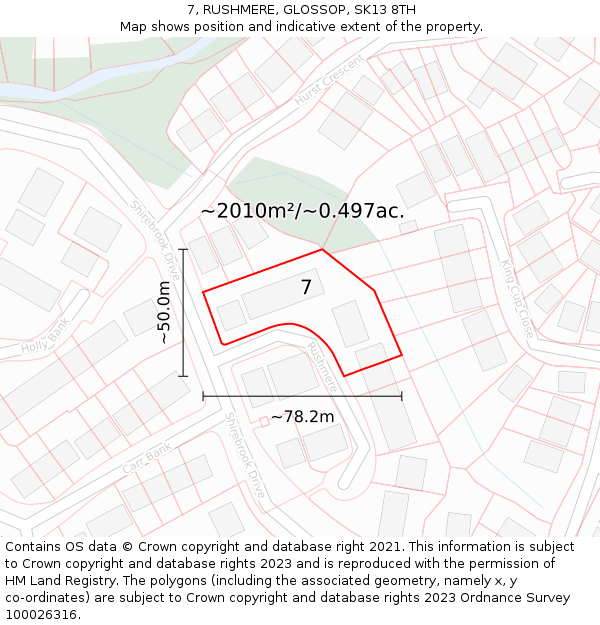7, RUSHMERE, GLOSSOP, SK13 8TH: Plot and title map