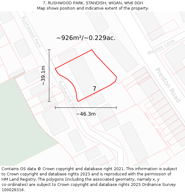 7, RUSHWOOD PARK, STANDISH, WIGAN, WN6 0GH: Plot and title map