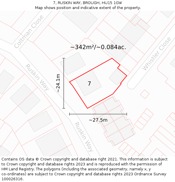 7, RUSKIN WAY, BROUGH, HU15 1GW: Plot and title map