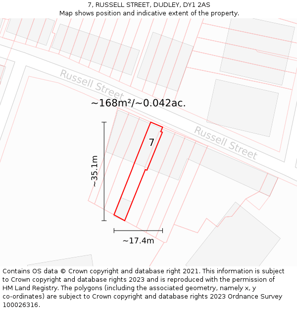 7, RUSSELL STREET, DUDLEY, DY1 2AS: Plot and title map