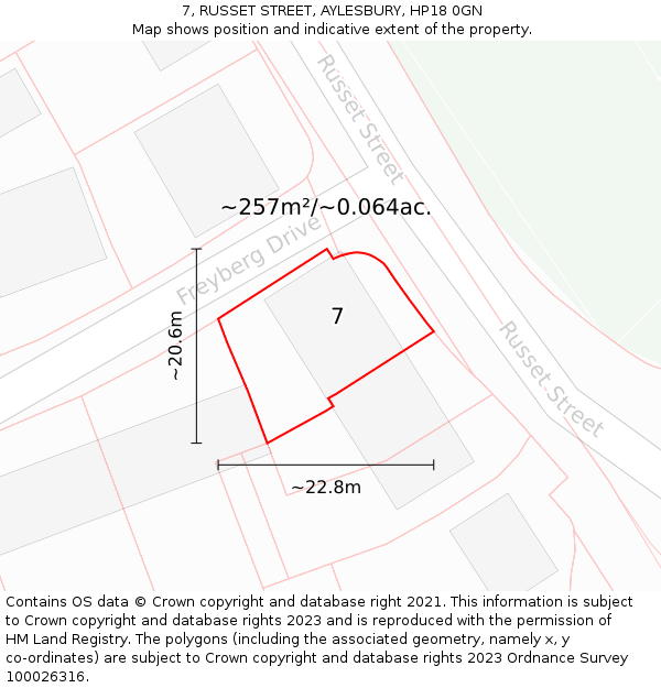 7, RUSSET STREET, AYLESBURY, HP18 0GN: Plot and title map