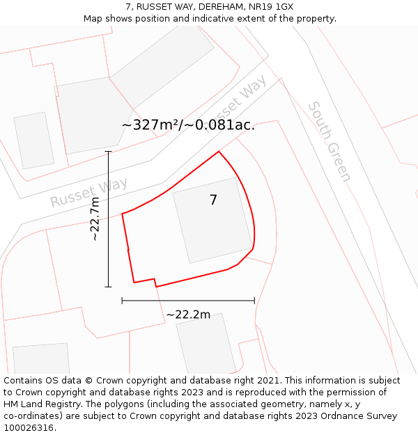 7, RUSSET WAY, DEREHAM, NR19 1GX: Plot and title map