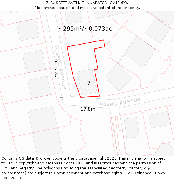 7, RUSSETT AVENUE, NUNEATON, CV11 6YW: Plot and title map