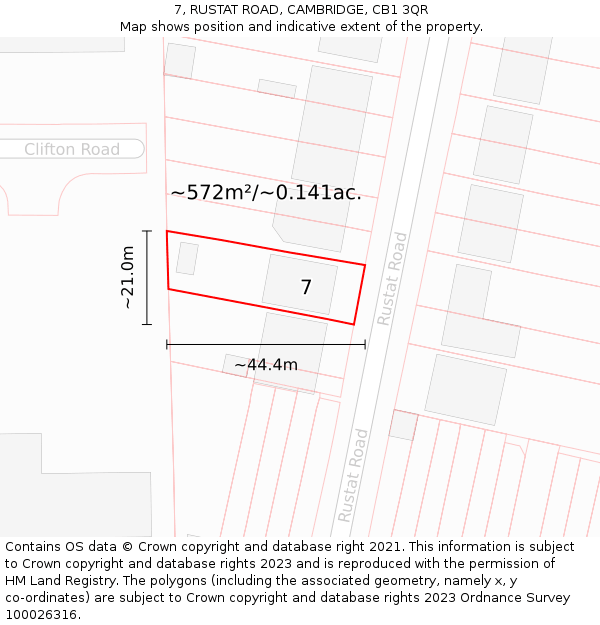 7, RUSTAT ROAD, CAMBRIDGE, CB1 3QR: Plot and title map