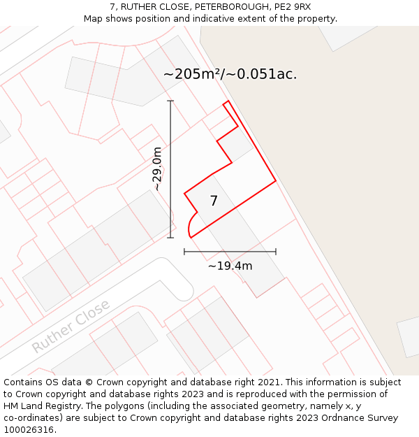 7, RUTHER CLOSE, PETERBOROUGH, PE2 9RX: Plot and title map