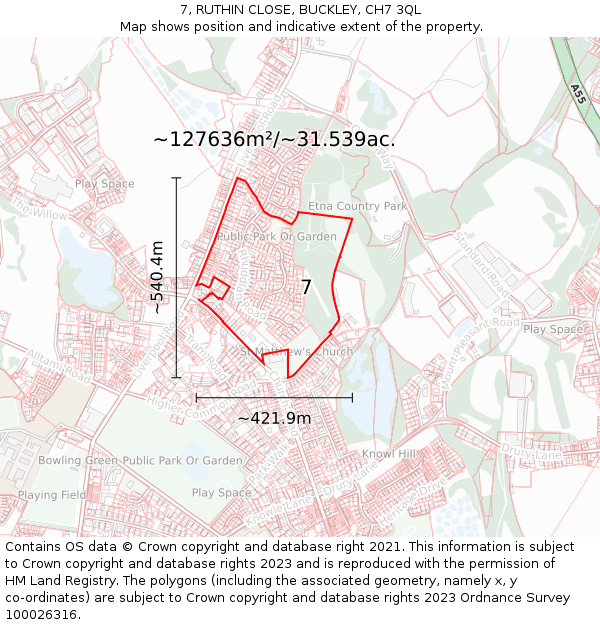 7, RUTHIN CLOSE, BUCKLEY, CH7 3QL: Plot and title map