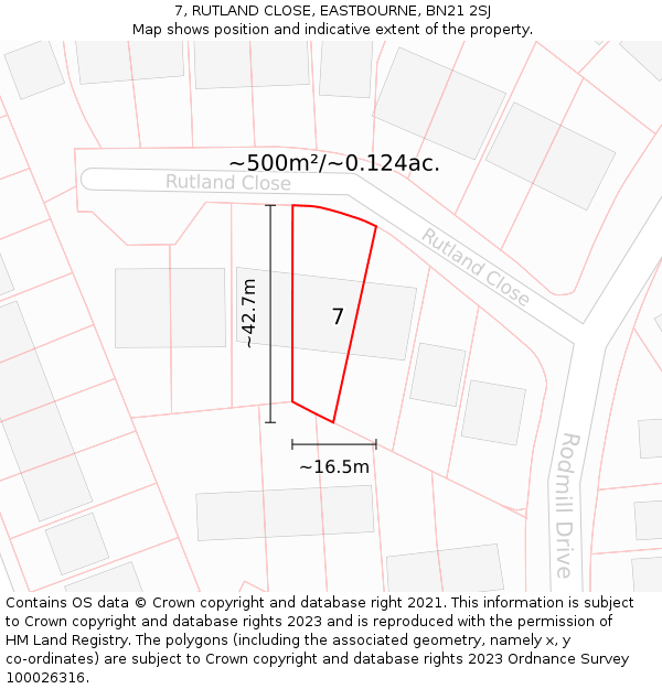 7, RUTLAND CLOSE, EASTBOURNE, BN21 2SJ: Plot and title map