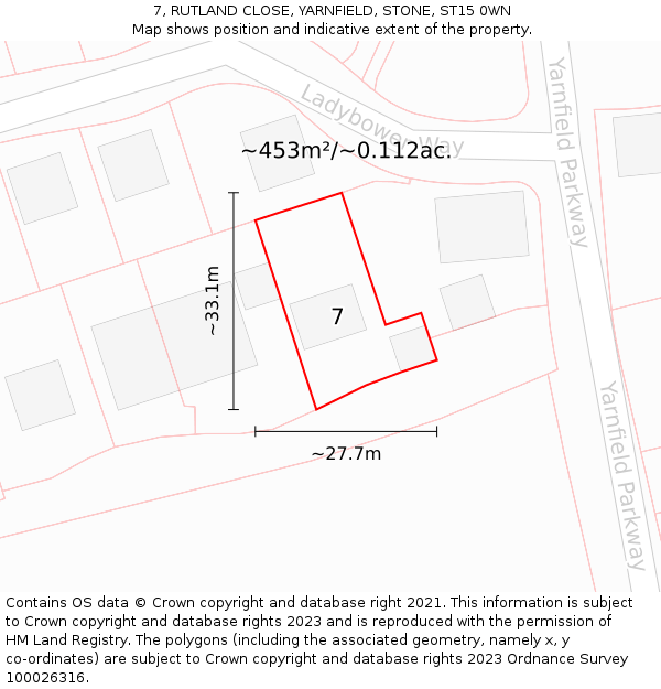 7, RUTLAND CLOSE, YARNFIELD, STONE, ST15 0WN: Plot and title map