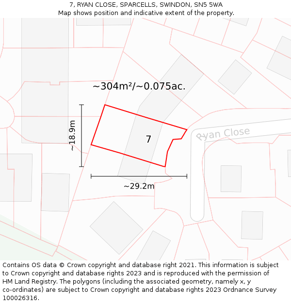7, RYAN CLOSE, SPARCELLS, SWINDON, SN5 5WA: Plot and title map