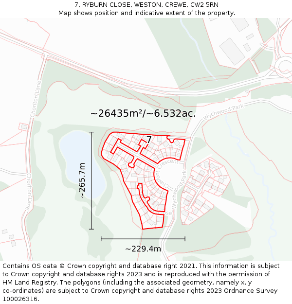 7, RYBURN CLOSE, WESTON, CREWE, CW2 5RN: Plot and title map