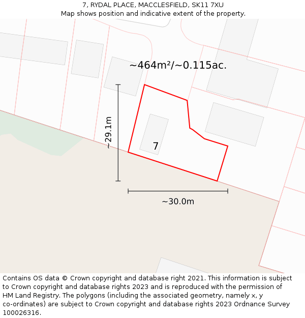 7, RYDAL PLACE, MACCLESFIELD, SK11 7XU: Plot and title map