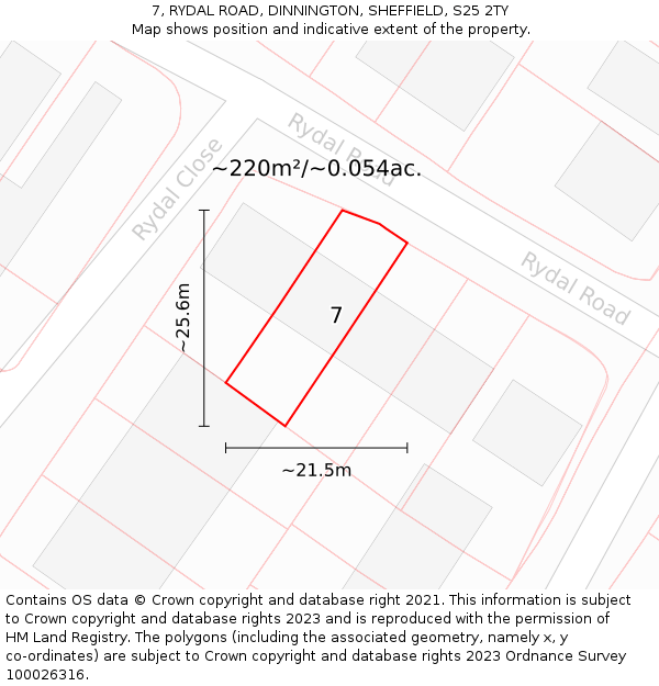 7, RYDAL ROAD, DINNINGTON, SHEFFIELD, S25 2TY: Plot and title map