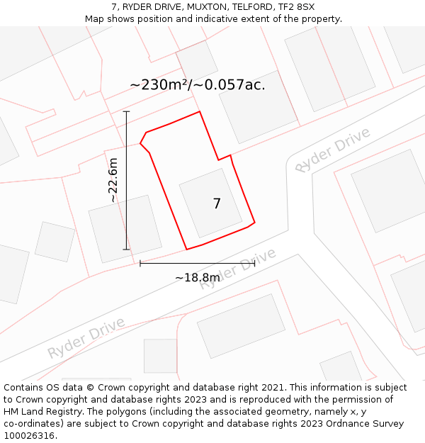 7, RYDER DRIVE, MUXTON, TELFORD, TF2 8SX: Plot and title map