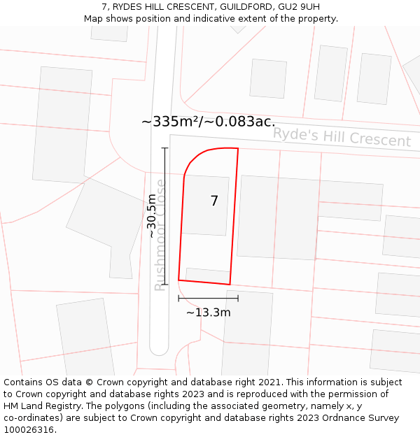 7, RYDES HILL CRESCENT, GUILDFORD, GU2 9UH: Plot and title map