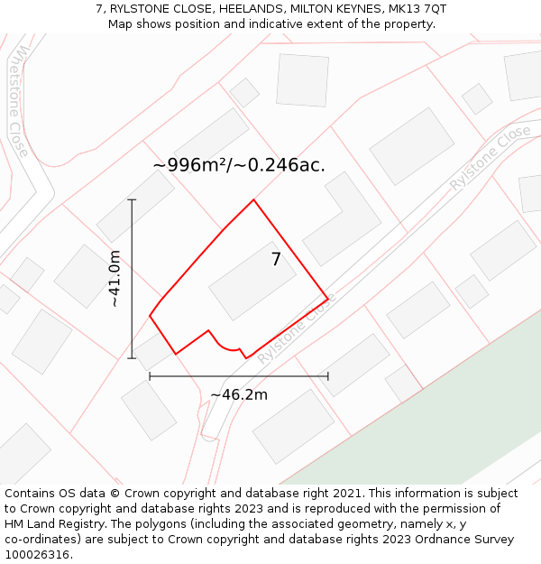 7, RYLSTONE CLOSE, HEELANDS, MILTON KEYNES, MK13 7QT: Plot and title map