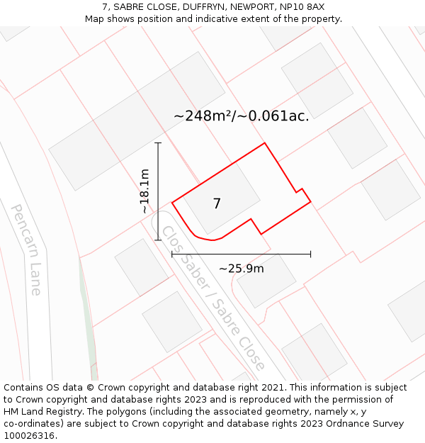 7, SABRE CLOSE, DUFFRYN, NEWPORT, NP10 8AX: Plot and title map