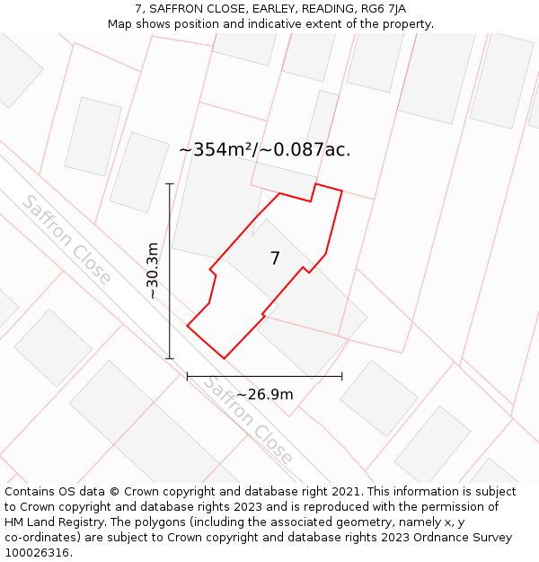 7, SAFFRON CLOSE, EARLEY, READING, RG6 7JA: Plot and title map