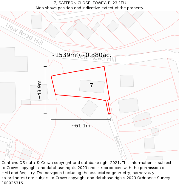 7, SAFFRON CLOSE, FOWEY, PL23 1EU: Plot and title map