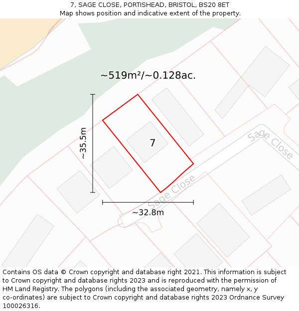 7, SAGE CLOSE, PORTISHEAD, BRISTOL, BS20 8ET: Plot and title map