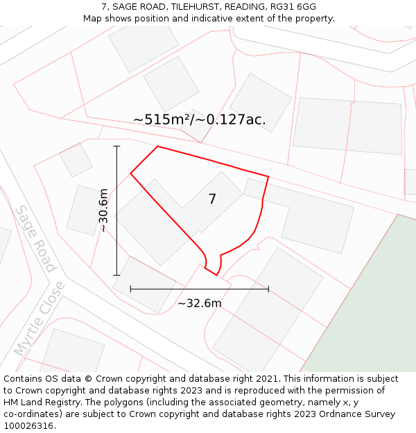 7, SAGE ROAD, TILEHURST, READING, RG31 6GG: Plot and title map