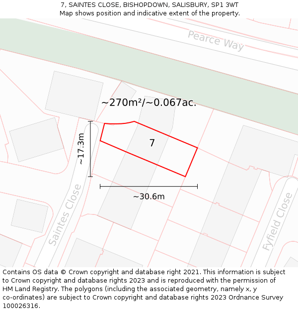7, SAINTES CLOSE, BISHOPDOWN, SALISBURY, SP1 3WT: Plot and title map