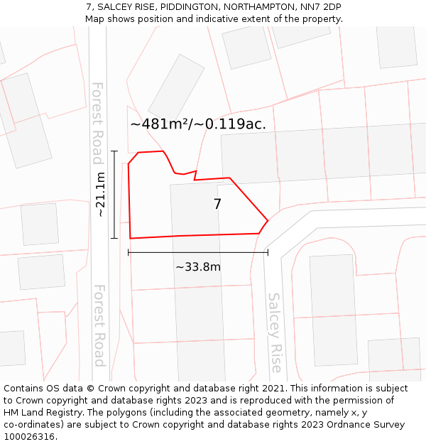 7, SALCEY RISE, PIDDINGTON, NORTHAMPTON, NN7 2DP: Plot and title map