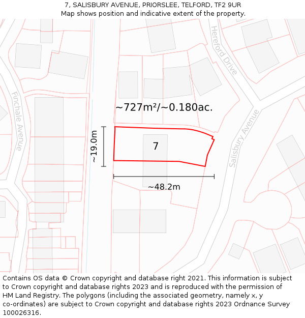 7, SALISBURY AVENUE, PRIORSLEE, TELFORD, TF2 9UR: Plot and title map