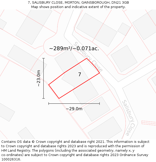 7, SALISBURY CLOSE, MORTON, GAINSBOROUGH, DN21 3GB: Plot and title map