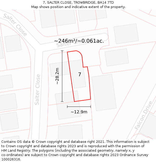 7, SALTER CLOSE, TROWBRIDGE, BA14 7TD: Plot and title map
