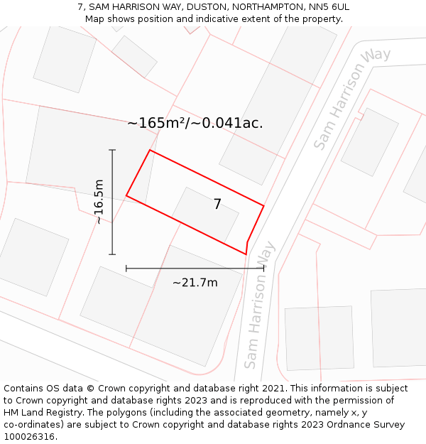 7, SAM HARRISON WAY, DUSTON, NORTHAMPTON, NN5 6UL: Plot and title map