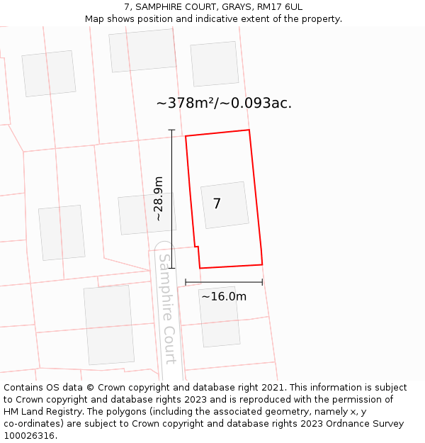 7, SAMPHIRE COURT, GRAYS, RM17 6UL: Plot and title map