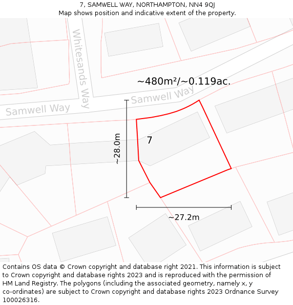 7, SAMWELL WAY, NORTHAMPTON, NN4 9QJ: Plot and title map