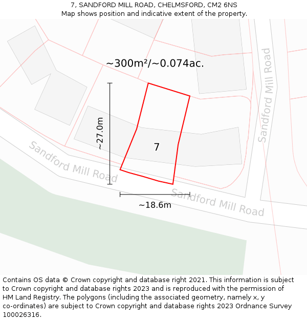 7, SANDFORD MILL ROAD, CHELMSFORD, CM2 6NS: Plot and title map