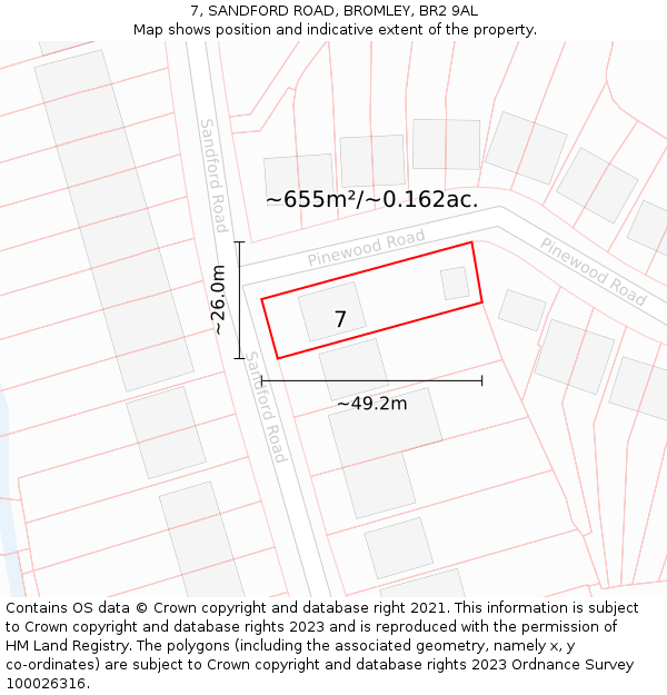 7, SANDFORD ROAD, BROMLEY, BR2 9AL: Plot and title map