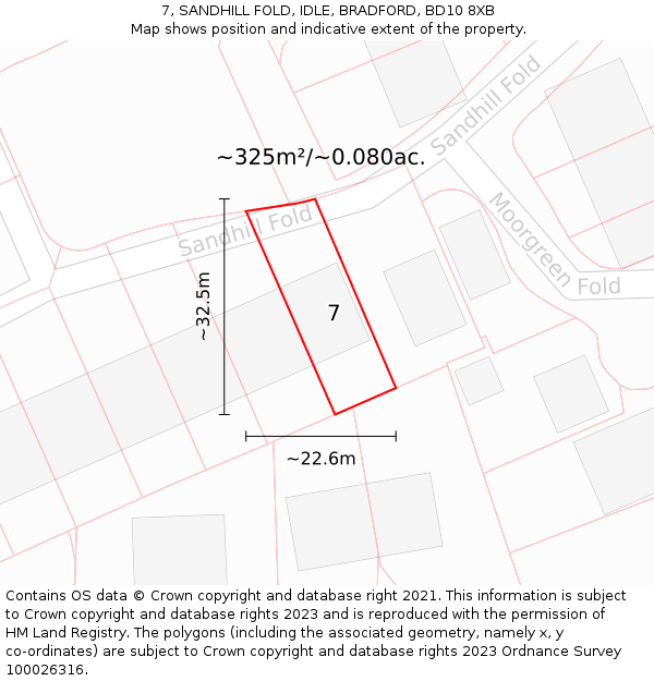 7, SANDHILL FOLD, IDLE, BRADFORD, BD10 8XB: Plot and title map
