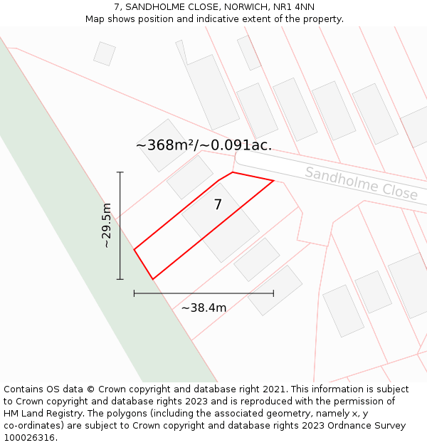 7, SANDHOLME CLOSE, NORWICH, NR1 4NN: Plot and title map