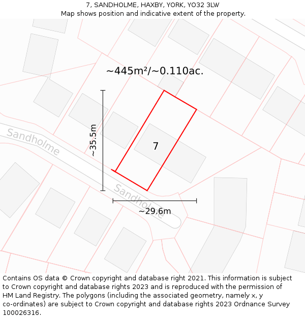 7, SANDHOLME, HAXBY, YORK, YO32 3LW: Plot and title map