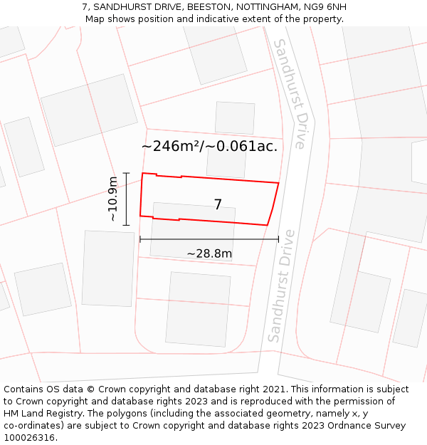 7, SANDHURST DRIVE, BEESTON, NOTTINGHAM, NG9 6NH: Plot and title map