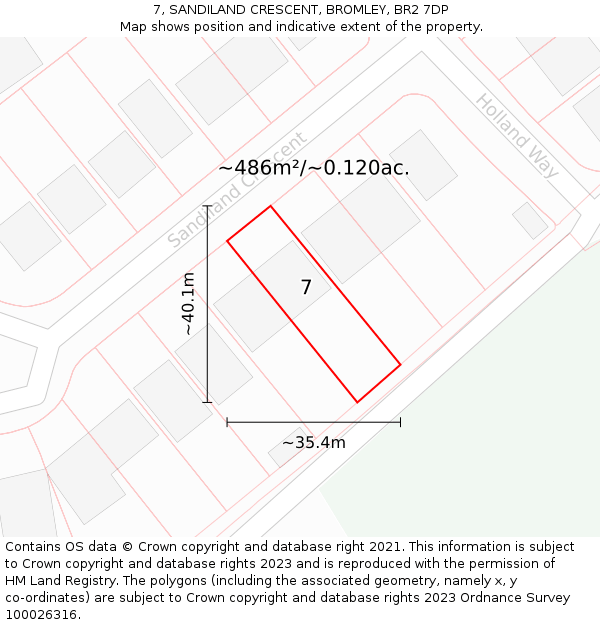 7, SANDILAND CRESCENT, BROMLEY, BR2 7DP: Plot and title map