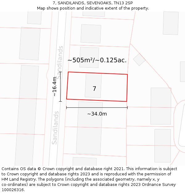 7, SANDILANDS, SEVENOAKS, TN13 2SP: Plot and title map
