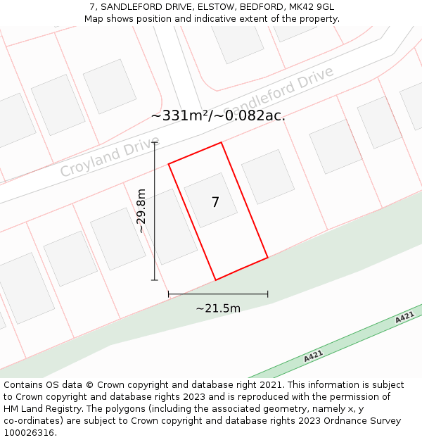 7, SANDLEFORD DRIVE, ELSTOW, BEDFORD, MK42 9GL: Plot and title map