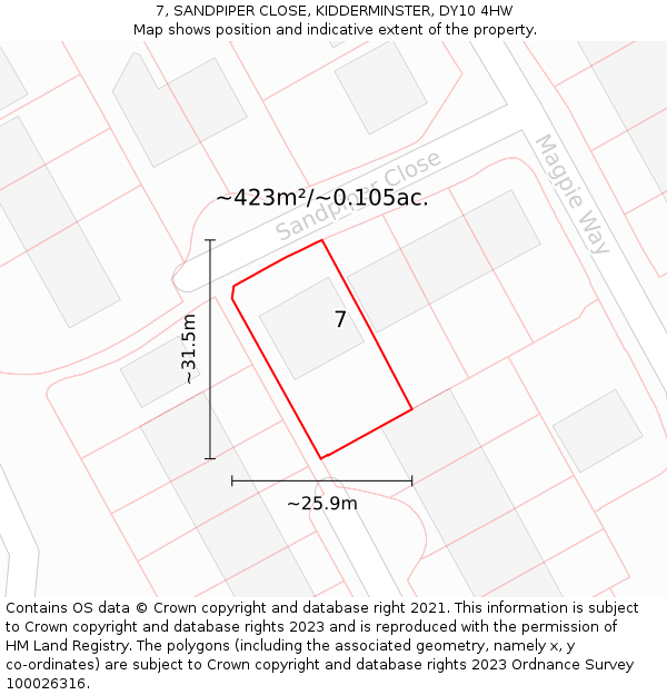 7, SANDPIPER CLOSE, KIDDERMINSTER, DY10 4HW: Plot and title map
