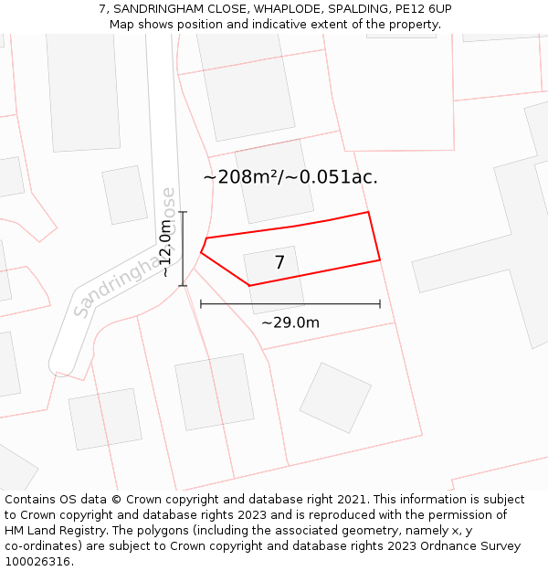 7, SANDRINGHAM CLOSE, WHAPLODE, SPALDING, PE12 6UP: Plot and title map