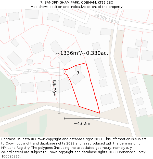 7, SANDRINGHAM PARK, COBHAM, KT11 2EQ: Plot and title map