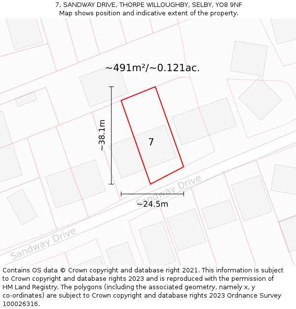 7, SANDWAY DRIVE, THORPE WILLOUGHBY, SELBY, YO8 9NF: Plot and title map